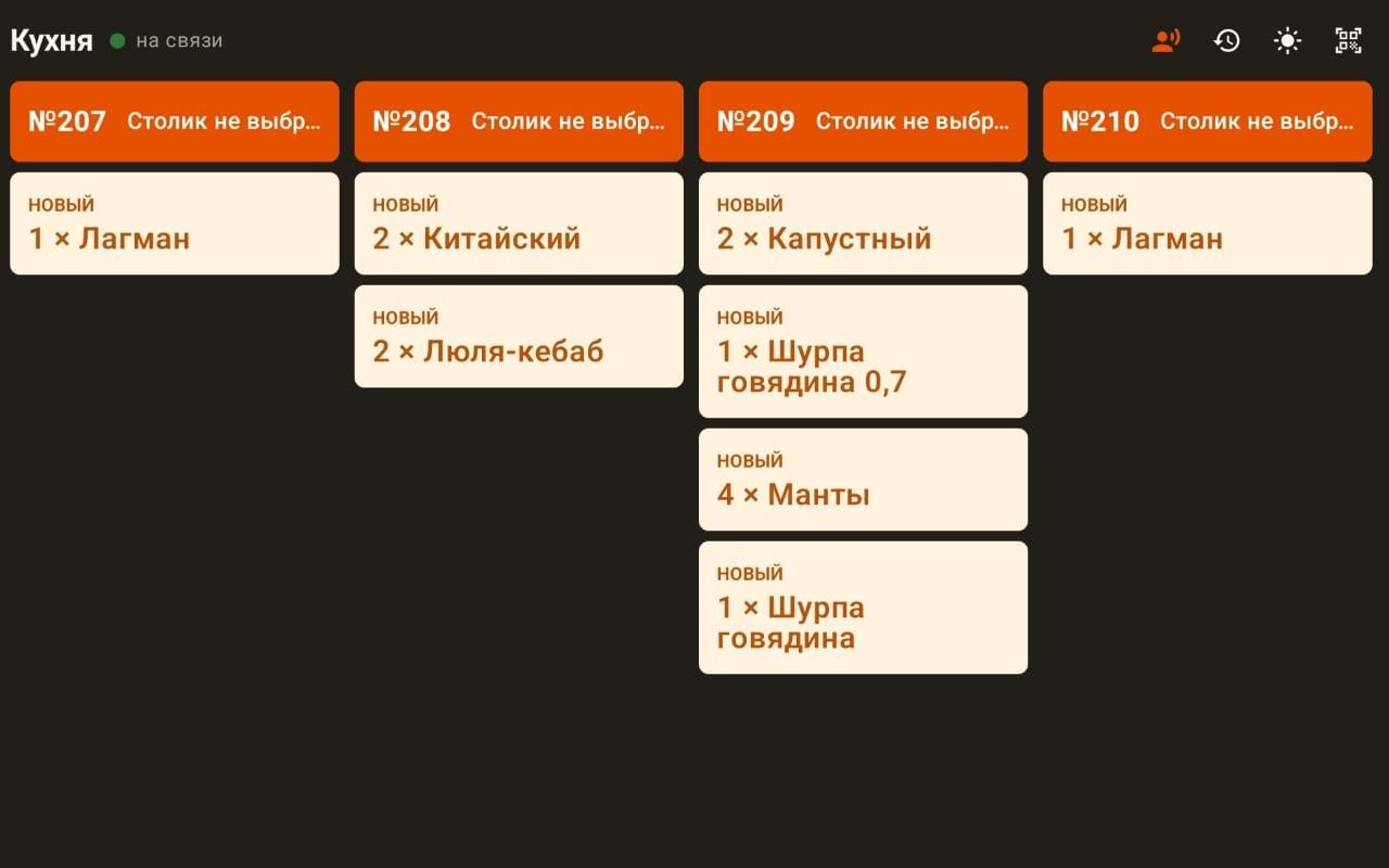 Основной экран Foodnik Кухня с карточками заказов